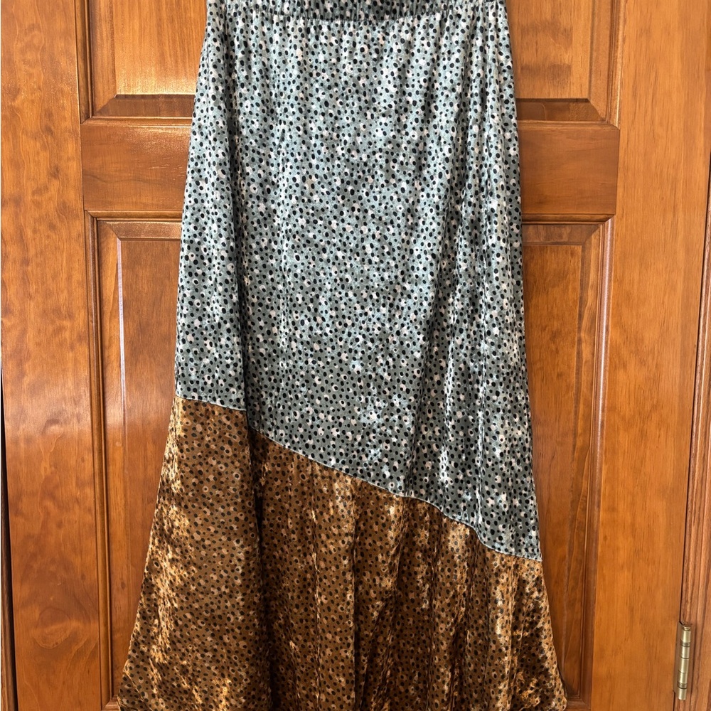 Anthropologie Two-Tone Velvet Asymmetrical Maxi Skirt in Silver and Brown
